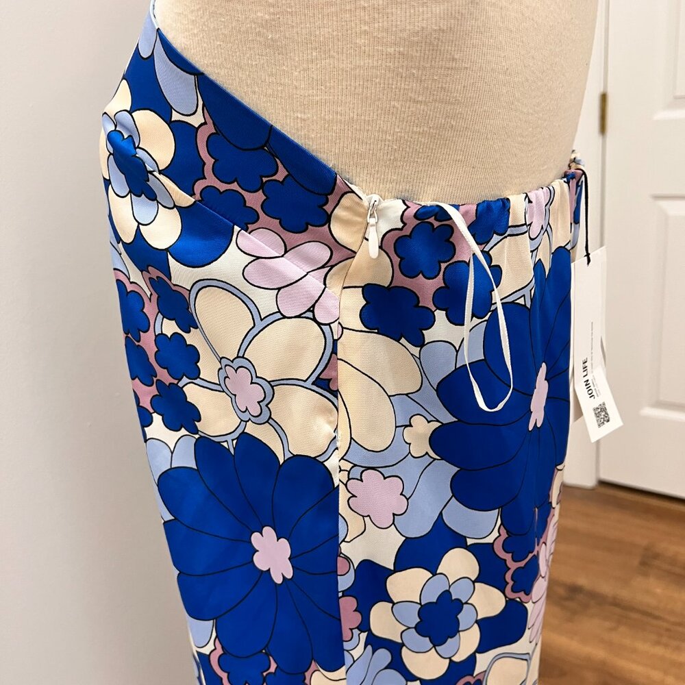NEW Zara Retro Mod Floral Satin Effect Strapless Midi Dress Sz L - Picture 14 of 15